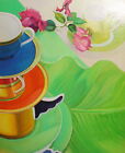 Modernist still life with roses and tea and coffee cups oil painting signed