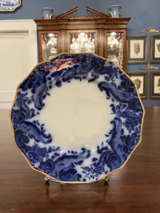 Argyle by Grindley - One Vintage Gold Edged Flow Blue Luncheon Plate - Picture 1 of 5