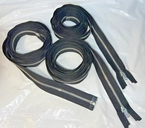 3 new 84" YKK nickel-color metal black tape separating zippers. Never used - Picture 1 of 4
