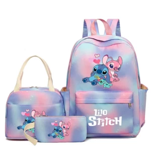 3Pcs Disney Lilo Stitch Student Boy Girl Schoolbag Colorful Backpack Teenager - Picture 1 of 7