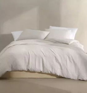 CALVIN KLEIN 3pc Seersucker Oversized KING Duvet Cover Sham Set Light Beige - Picture 1 of 7