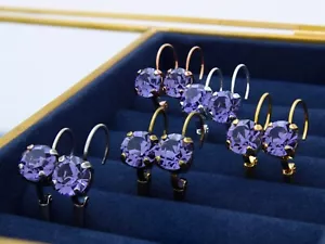 Tanzanite Earrings Leverback Earrings Lilac Jewellery Gift For Her Holiday Bling - Picture 1 of 8
