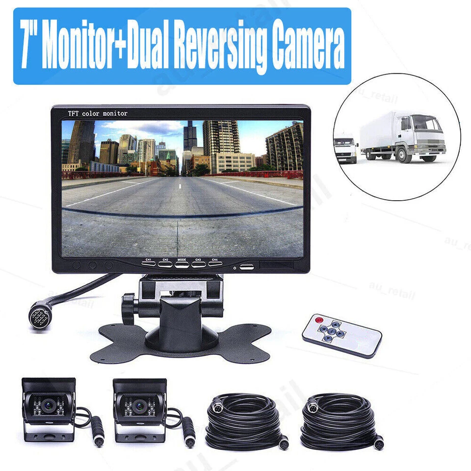 7'' Monitor 2 Waterproof Reversing Camera Car Rear View Kit For Truck Caravan - image 1 of 4
