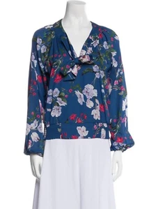 Parker Bluse Langarm Calla blau Medium Blumen gesmokte Taille Muschi Schleife gebraucht, in einwandfreiem Zustand - Bild 1 von 6