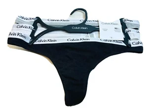 NWT NEW 3 X CALVIN KLEIN WOMEN BLACK WHITE COTTON THONG UNDERWEAR SZ SMALL S - Picture 1 of 3