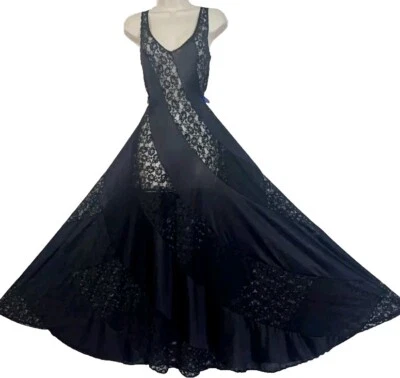OLGA De Colección Años 70 XS/S Negro Encaje Inserto Camisón Negligee Vestido Babydoll Fairygoth Foto 1 de 4
