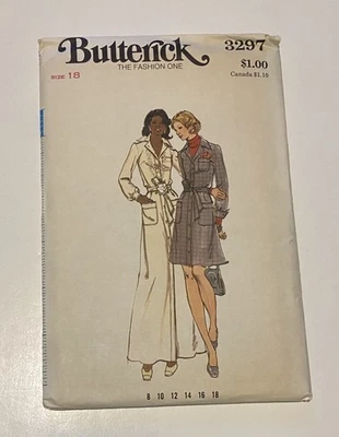 Butterick 3297 Misses Dress A-line 2 Lengths 1970s Sewing Pattern Size 18 Uncut - Image 1 of 4