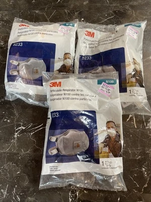 Lot Of 3 - 3M 8233 N100 Particulate Respirator Protection Masks - Image 1 of 4