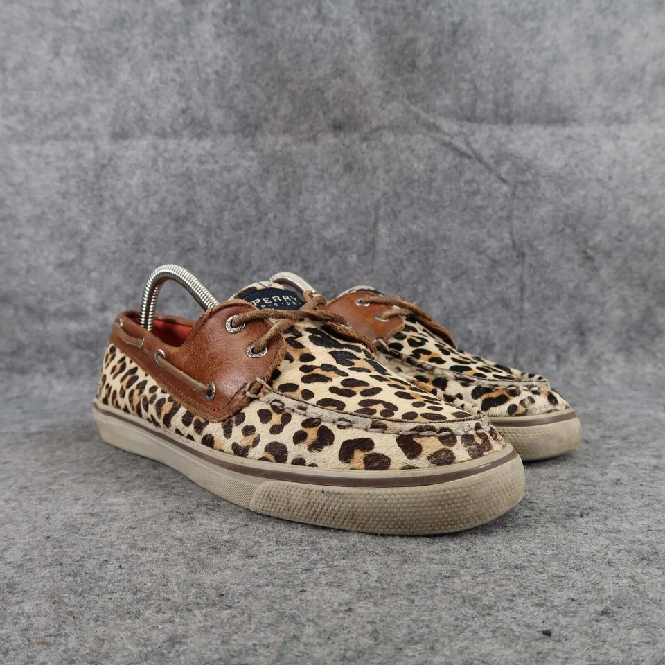 Sapatos femininos Sperry 8,5 top sider barco deck couro estampa leopardo moda preppy - Imagem 1 de 4