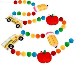 Back to School Decorations 7.5 Ft Felt Pompom Banner Pencil Apples School Bus Fe - Bild 1 von 7