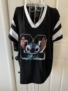 Disney Stitch schwarz weiß Perlen Pailletten Kurzarm Top Größe 3X Damen - Bild 1 von 20