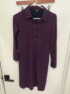 J. Jill Wearever Collection Women's Button Down Polka Dot Dress, Navy/Pink, XS P - Picture 1 of 3
