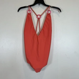 Mikoh NWOT Swimwear One Piece Maillot Orange Body Pink Rings Deep V L - Picture 1 of 5