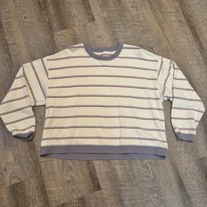 Madewell (Re)Sourced Cotton Swing Sweatshirt Lavender Stripe Red Women’s Large - Bild 1 von 8