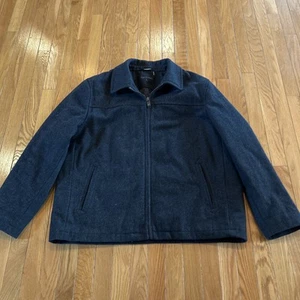 CALVIN KLEIN Black Peacoat Jacket Full Zip Collared Neck Lined Charcoal Gray - Picture 1 of 9