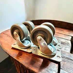 4x Vintage FAULTLESS 2” gray Rubber WHEEL Swivel CASTERS No 10 Furniture USA - Picture 1 of 13