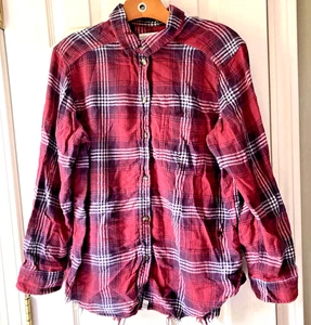 American Eagle Hemd Damen Medium rot kariert Knopf distressed Langarm A3 - Bild 1 von 10