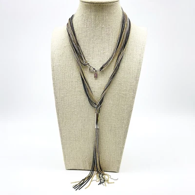 Collar Multi Hilo Firmado JENNIFER LOPEZ Plata Tono Dorado En Capas Declaración Foto 1 de 4