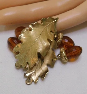 Napier Acorn Dangle Fall Leaves Signed Pin Brooch Vintage - Picture 1 of 5