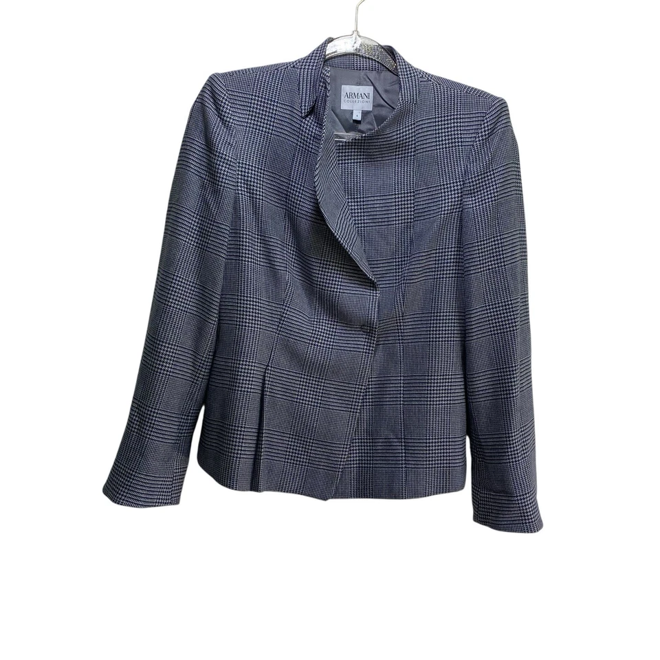 Blazer Armani Collezioni Lana Virgen Espiga Mujeres 4 Gris Dinero Antiguo Negocio Foto 1 de 4