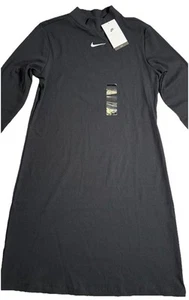 NWT Nike Slim Fit Mock Neck Long Sleeve Dress Front Logo Black Size Large $80 - Picture 1 of 11