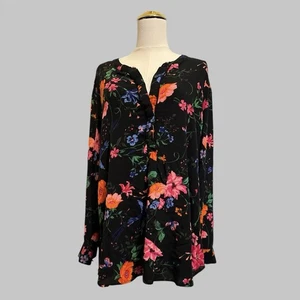 Old Navy The Tunic Shirt Black Floral Cottagecore Bohemian Peasant Flowy Top XXL - Picture 1 of 7
