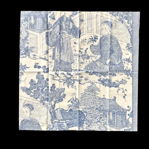 Chinoiserie Blue and White Fabric Sample 25"x25" Asian Scene Toile Romantic - Picture 1 of 8