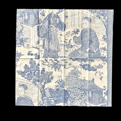 Chinoiserie Blue and White Fabric Sample 25"x25" Asian Scene Toile Romantic - Image 1 of 4