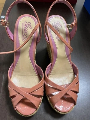 Gucci Pink Wedge Sandals Women 7.0 US Espadrille Excellent Used - Image 1 of 3