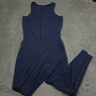 Athhleta Jumpsuit Womens 8 Blue Brooklyn Textured Preppy Sleeveless Zip - Image 1 of 4