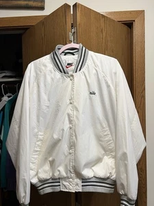 Vintage 90s Nike Big Swoosh Windbreaker Ivory Youth Size L 12-14 - Picture 1 of 8