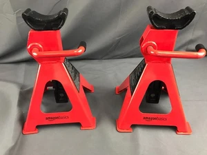 Amazon Basics Steel Jack Stands 3 Ton Capacity 6000 lb Heavy Duty Pair Black Red - Picture 1 of 11