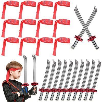 12 Pcs Inflatable Katana Swords 12 Pcs Ninja Headbands Blow up Samurai Sword - Image 1 of 4