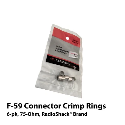 6-pk 75-Ohm F-59 Connector Crimp Rings, RadioShack® Brand 278-0216 (in bag) - Image 1 of 4