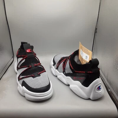 Zapatillas Champion Meloso Flux para niños 7 jóvenes grandes negras concreto rojo. D302 Foto 1 de 4