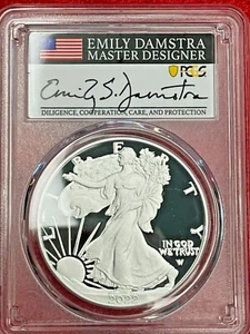 2022- W  1$ Silver Eagle PCGS PR70DCM  Advanced Release Damstra Signed - Picture 1 of 5
