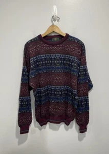 Club Room vintage 1990s all over print Italian yarn merino wool sweater Medium - Picture 1 of 16