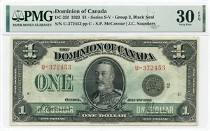 1923 $1 Dominion of Canada, Group 2, Black Seal, DC-25f - Very Fine, PMG VF30 - Picture 1 of 2