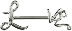 Brust Piercing Schmuck Schild Love mit einem Stab in 1,6mm, Hantel Länge 12-16mm - Bild 1 von 2