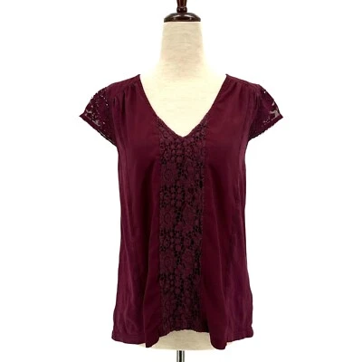 Túnica boho de encaje púrpura con cuello en V Anthropologie Meadow Rue XS para mujer Foto 1 de 4