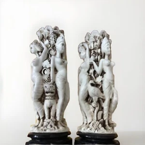 🔸Paire Bougeoirs Indiens Erotiques Résine Divinités Et Animaux Signées JP MD - Picture 1 of 24