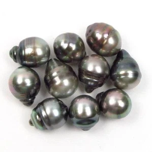 10 piezas 10-11 mm círculo sin perforar barroco verde de Tahití/negro perla - Imagen 1 de 2