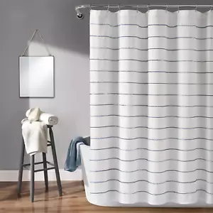 Ombre Stripe Yarn Dyed Cotton Shower Curtain 72" W X 72" L, Navy & Multi New - Picture 1 of 12