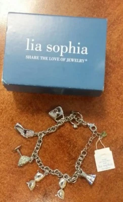 NUEVO CON ETIQUETAS Pulsera Lia Sophia Fiesta Niña 7 Dijes con Cristales de Colores Plata   Foto 1 de 3