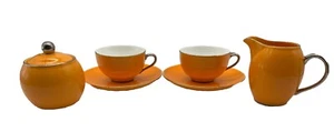 Juego Retro Naranja Taza Platillo Crema Y Azúcar Borde Dorado Christiano - Imagen 1 de 24