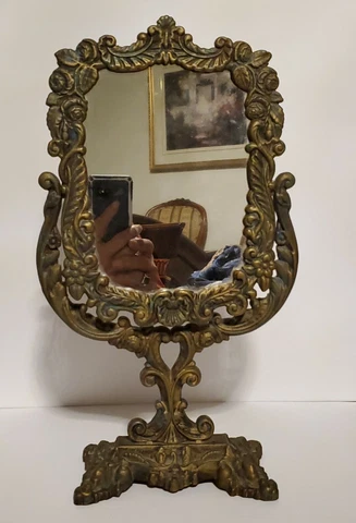 Antique Late Victorian Vanity / Table Mirror / Make Up Mirror, Cast Iron c~1890 Cover