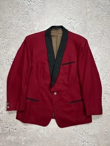 Vintage Wool Smoking Dinner Jacket Burgundy Black Contrast Shawl Collar - Picture 1 of 16
