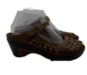 WhiteMt Mario Peeptoe braune Kunstleder-Pantoletten Clogs Damen 8M Mary Jane Riemen - Bild 1 von 8