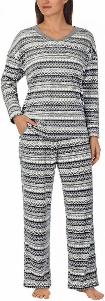Nautica Pajama PJ Set Women's size XL 2 Piece Fleece Sleepwear V-Neck Top Gray