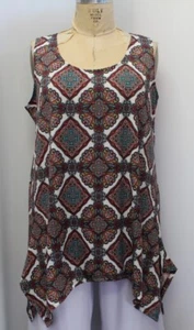 Coco & Juan Lagenlook Plus Size Top Pink Mosaic Tank Tunic 1X 2X B50" - Picture 1 of 6